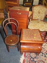 A TAMBOUR FILING CABINET, BENTWOOD CHAIR & ANTIQUE COMMODE (3)