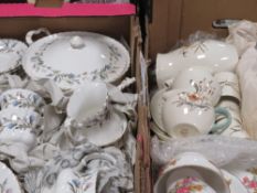 A TRAY OF ROYAL ALBERT BRIGADOON TOGETHER WITH A TRAY OF ASSORTED CERAMICS TO INCLUDE AYNSLEY
