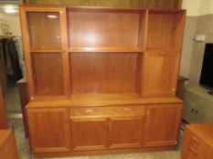 A LARGE MID CENTURY G-PLAN TEAK DISPLAY UNIT, WITH THREE CORNER UNITS AND ANOTHER LARGE TEAK UNIT
