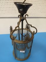 A VINTAGE HALL HANGING LANTERN WITH GLASS PANELS - H 49 cm