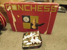 A BOXED CHESS SET TOGETHER WITH A QUANTITY OF CERAMIC CHESS PIECES