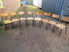 A SELECTION OF EIGHT STACKING INDUSTRIAL STYLE METAL AND WOOD CHAIRS
