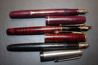 THREE VINTAGE FOUNTAIN PENS, WATERMAN, PARKER AND ONE OTHER 2 WITH 14CT GOLD NIBS