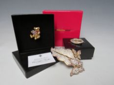 A BUTLER & WILSON FLORAL AND BUTTERFLY THEMED BROOCH, BROOCH L 10.5 cm, TOGETHER WITH A SMALL BUTLER
