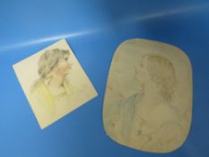 TWO LATE 18TH EARLY 19TH CENTURY WATERCOLOURS HEAD AND SHOULDERS PORTRAIT STUDIES