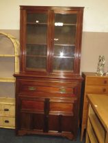 AN EDWARDIAN MAHOGANY SECRETAIRE BOOKCASE H-227 W-113CM