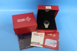 A BOXED BRADFORD EXCHANGE ROYAL AIR FORCE RED ARROWS HAWK T1 LIMITED EDITION CHRONOGRAPH WRIST WATCH