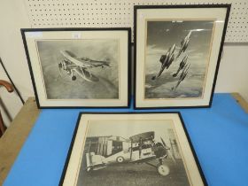 THREE FRAMED BLACK AND WHITE PHOTOGRAPHS OF AIRCRAFT