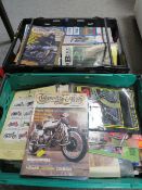 TWO TRAYS OF EPHEMERA TO INCLUDE VINTAGE MOTOR CYCLE MAGAZINES TOGETHER WITH A SMALL QUANTITY OF