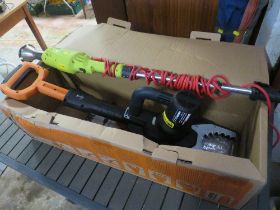A BOXED WORX JAW SAW CHAIN SAW AND A GARDEN WEED BURNER