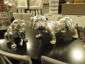 A LARGE METAL BULLDOG FIGURE AND A PIT BULL MODEL (2)