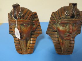 A PAIR OF VINTAGE LIQUEUR BOTTLES IN THE SHAPE OF PHARAOHS HEADS MADE IN ITALY FOR LUXARDO