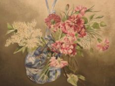 A LATE 19TH CENTURY OIL ON PANEL OF FLOWERS IN A VASE - 45 x 55 cm
