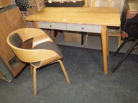 A MODERN TWO DRAWER CONSOLE TABLE WITH CHAIR W-126 CM