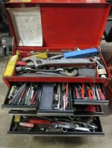 A MULTI DRAWER TOOL BOX TO INCLUDE KING DICK AND BRITOOL SPANNERS, DOLLEY NOT INCLUDED