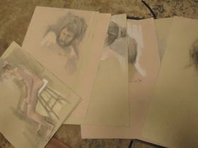 (XX-XXI). A folder of male and female figure studies, some indistinctly signed and dated 06, pastels