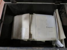 A VINTAGE DEED BOX WITH DEEDS AND MAPS