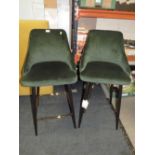 A PAIR OF MODERN UPHOLSTERED GREEN KITCHEN / BAR STOOLS