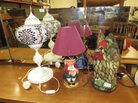 THEE ASSORTED LAMPS INCLUDING A MODERN COCKEREL EXAMPLE