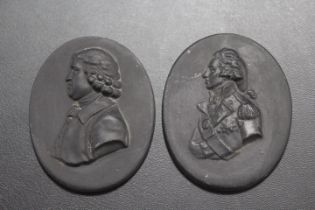 TWO WEDGWOOD STYLE BASALT PLAQUES OF NELSON AND JOSIAH WEDGWOOD