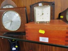 SMITHS MANTLE CLOCK TOGETHER WITH A SWIZA DESK CLOCK AND A CLOCK IN A WOODEN BOX (3)