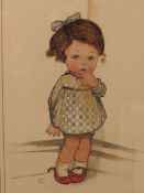A MABEL LUCY ATTWELL COLOURED SKETCH, FRAMED AND GLAZED, 36.5 x 26 cm TOGETHER WITH A LOWRY FRAMED