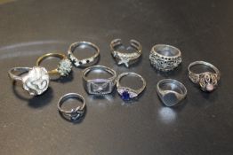 A COLLECTION OF 10 SILVER AND OTHER DRESS RINGS