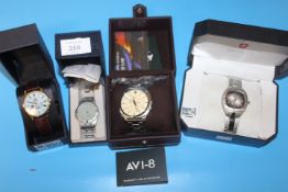 FOUR BOXED WRIST WATCHES TO INCLUDE AN AV 1-8 HAWKER HUNTER EXAMPLE