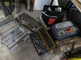A SELECTION OF TOOL BOXES AND CONTENTS TO INCLUDE SOCKET SETS