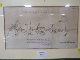 A FRAMED PLAN OF THE CANAL FROM THE TRENT TO THE SEVEN TOGETHER WITH A FRAMED AND GLAZED CROSS