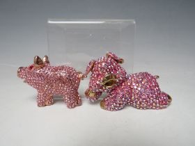 TWO BUTLER & WILSON PINK PIG BROOCHES, LARGEST W 8 cm, BOXED, (2)