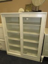 A MODERN WHITE AND GLAZED TWO SLIDING DOOR CABINET W-100 CM