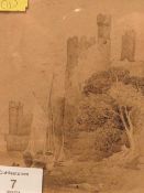 A. CLOUGH 1903 PEN INK AND WASH OF CONWAY CASTLE