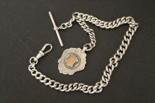 A GENTS ANTIQUE SILVER POCKET WATCH ALBERT CHAIN