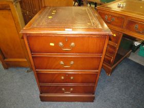 A REPRODUCTION TWO DRAWER FILING CABINET WITH LEATHER TOP A/F