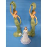 A ROYAL DOULTON APRIL DIAMOND FIGURINE PLUS TWO OTHER FIGURINES - Large figurine has a crack to arm