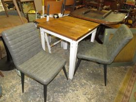A MODERN BISTRO TABLE AND PAIR OF CHAIRS