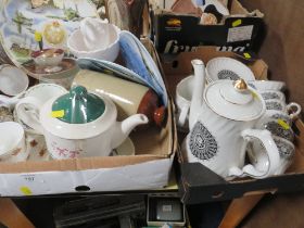 TWO TRAYS OF SUNDRIES TO INCLUDE ROYAL ALBERT VIOLETS CUP & SAUCER, CELERY VASE ETC