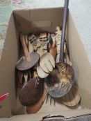 COLLECTION OF TREEN SPOONS, OCEANIC POLYNESIAN COCONUT SHELL SPOONS, AFRICAN TRIBAL ART ETC
