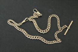 A GENTS ANTIQUE YELLOW METAL POCKET WATCH DOUBLE ALBERT CHAIN