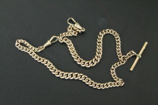 A GENTS ANTIQUE YELLOW METAL POCKET WATCH DOUBLE ALBERT CHAIN