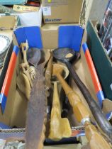 COLLECTION OF AFRICAN TRIBAL ART WOODEN SPOONS AND UTENSILS