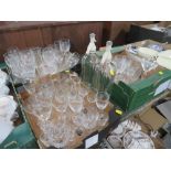 THREE TRAYS OF ASSORTED GLASSWARE TO INCLUDE TWO SCHWEPPES SODA SYPHON