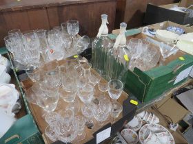 THREE TRAYS OF ASSORTED GLASSWARE TO INCLUDE TWO SCHWEPPES SODA SYPHON