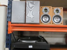 A VINTAGE DUAL CS506 TURNTABLE TOGETHER WITH TWO PAIRS OF SONY SPEAKERS ALL UNTESTED