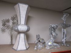 A MODERN WHITE AND SILVER BALLERINA, TIGER, VASE AND NAKED FEMALE (4)