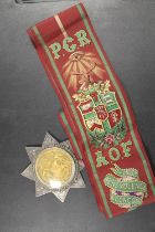 A 19TH CENTURY ANCIENT ORDER OF FORESTERS GLAZED SILVER SASH STAR MEDAL AND SASH, PRESENTED TO P.C.R