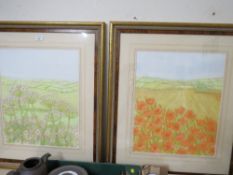 A PAIR OF FRAMED AND GLAZED FLORAL COLOURED PRINTS (FOYER)