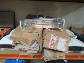 A SELECTION OF BOXED INDUSTRIAL INFRARED HEATERS AND FOUR FAN HEATERS