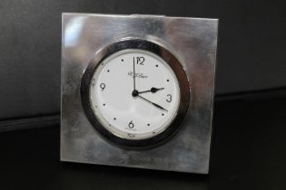 HALLMARKED SILVER R J CARR STRUT CLOCK, INSCRIBED 'P & O'S MILLENNIUM CRUISE ON ORIANA'